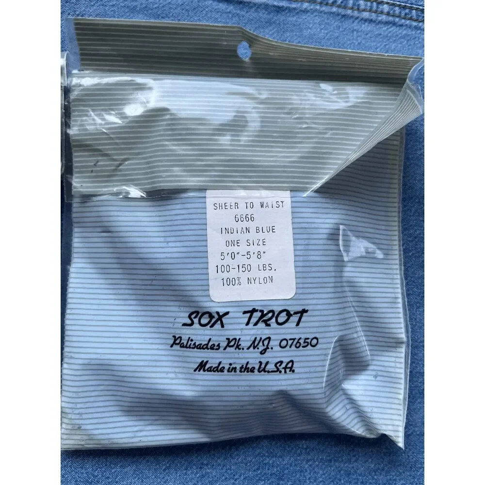 VTG Deadstock Sox Trot Sheer Waist Pantyhose Lot 2 Indian Blue Champagne USA